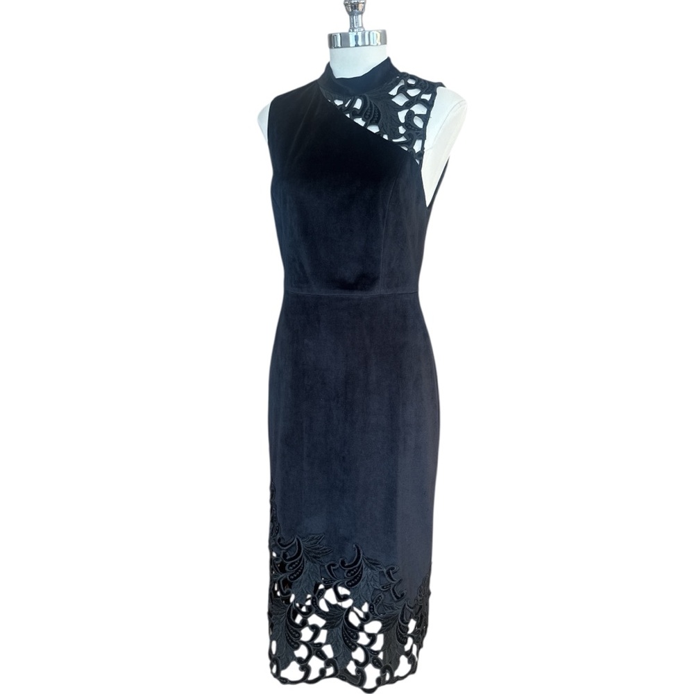 Alice + Olivia NWT Elegant Black Sleeveless Dress with Lace Detail Velvet 10